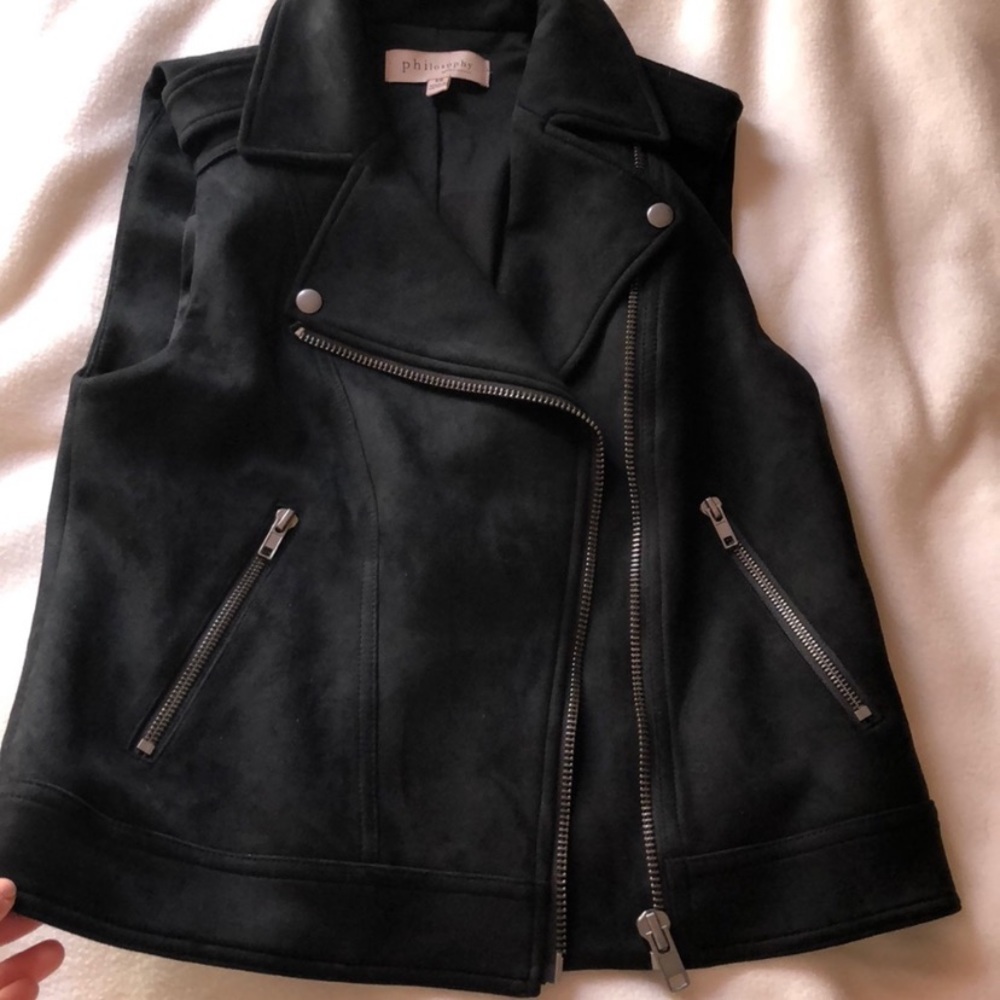 Philosophy black vegan moto zip vest